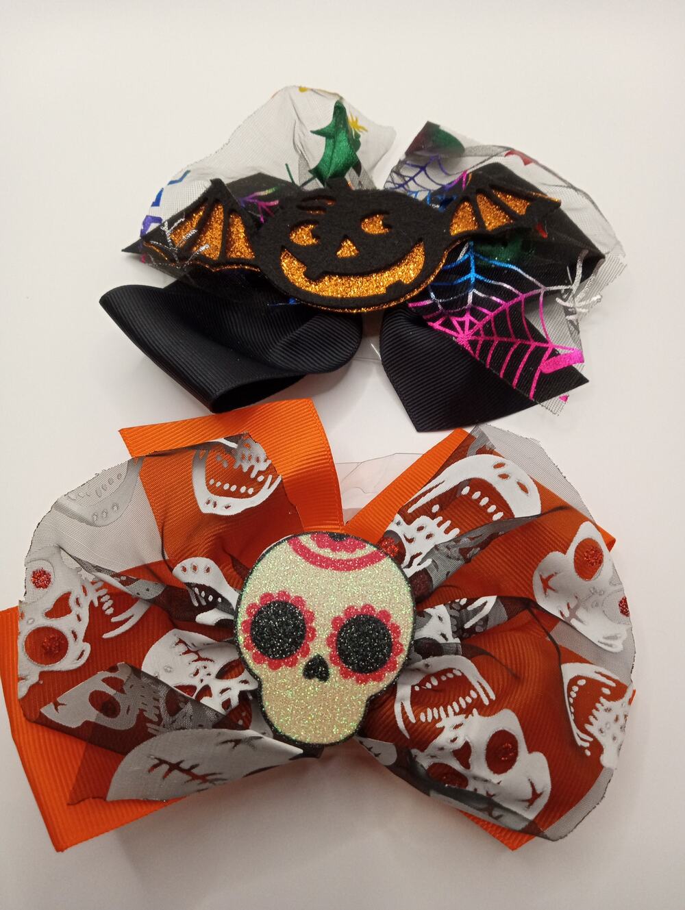 2 Halloween Bows - Black Bow & Orange Bow 1102